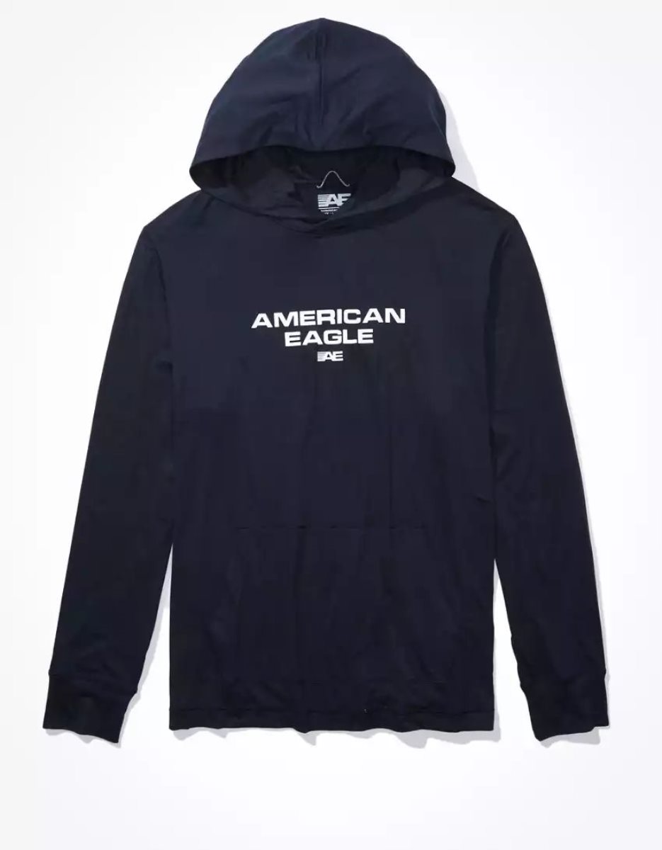 T Shirts American Eagle AE 24/7 Good Vibes Graphique Hoodie Bleu Marine Homme | WYN-26182957